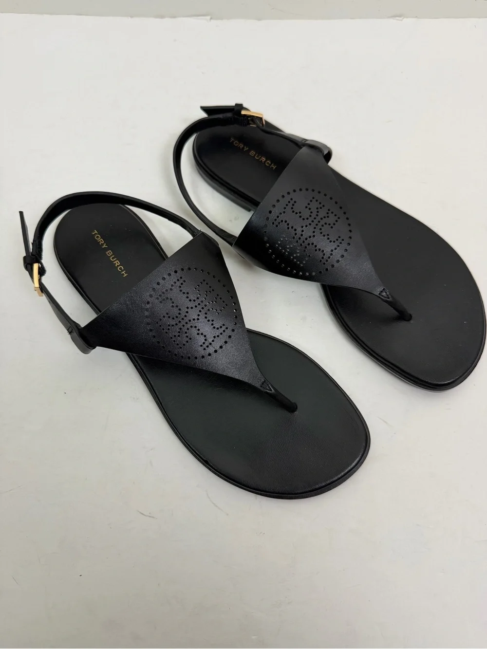 Tory Burch Capri Perf Leather Sandal in Perfect Black Size 7.5